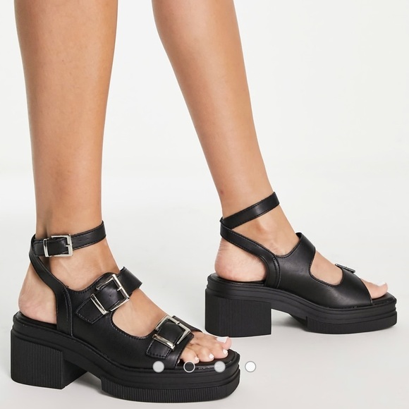 ASOS DESIGN Heston chunky mid heel sandals in black 9W - Picture 3 of 8